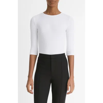 Vince Elbow Sleeve Crewneck Cotton Top In Optic White