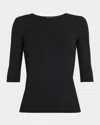 Vince Elbow-sleeve Crewneck Tee In Black