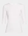 Vince Elbow Sleeve Crewneck Cotton Top In Optic White