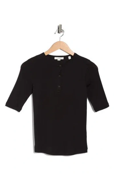 Vince Elbow Sleeve Henley In Black