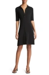 Vince Elbow Sleeve Polo Dress In Black