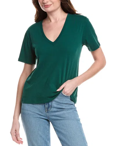 Vince Elbow Sleeve Linen-blend T-shirt In Green