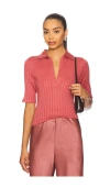 Vince Womens Peony Wood Ribbed V-neck Cotton Polo Shirt In Pink