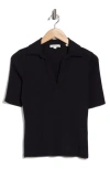 Vince Elbow Sleeve Polo In Black