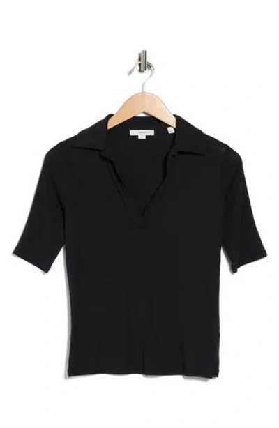 Vince Elbow Sleeve Polo In Black