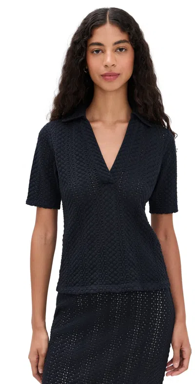 Vince Elbow Sleeve Polo Coastal In Blue