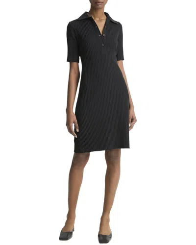Vince Elbow Sleeve Polo Mini Dress In Black