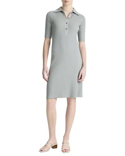 Vince Elbow Sleeve Polo Mini Dress In Gray