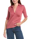 Vince Womens Peony Wood Ribbed V-neck Cotton Polo Shirt In Pink