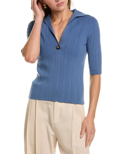 Vince Elbow-sleeve Polo Sweater In Blue