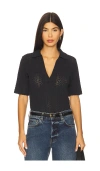 Vince Open-knit Cotton Polo Shirt In Black
