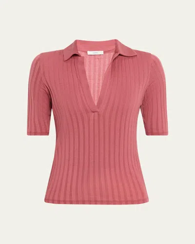 VINCE ELBOW-SLEEVE SILK RIB POLO SHIRT
