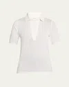 Vince Elbow-sleeve Silk Rib Polo Shirt In Optic White
