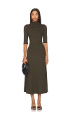 Vince Elbow-sleeve Turtleneck Midi Dress In Vine