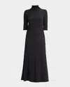 Vince Elbow-sleeve Turtleneck Midi Dress In Black