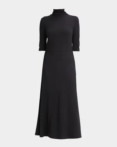 Vince Elbow-sleeve Turtleneck Midi Dress In Black