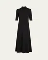 Vince Elbow-sleeve Turtleneck Midi Dress In Black