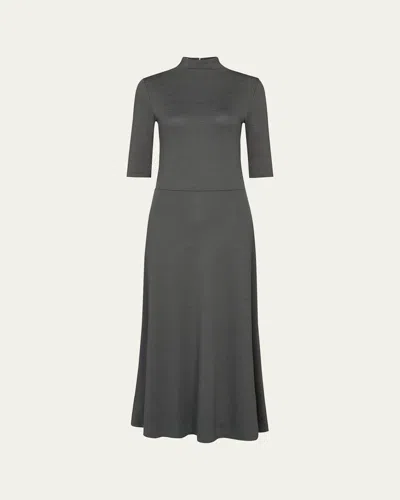 Vince Elbow-sleeve Turtleneck Midi Dress In Green