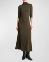Vince Elbow-sleeve Turtleneck Midi Dress In Vine