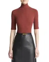 Vince Elbow Sleeve Turtleneck Top In Brown