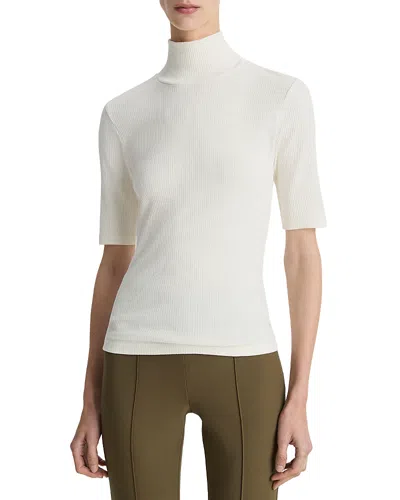 Vince Elbow Sleeve Turtleneck Top In White