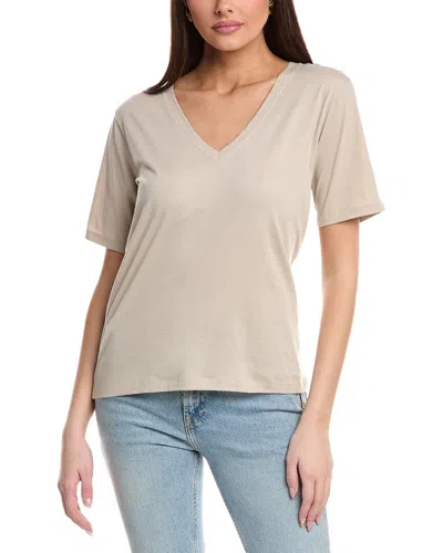 Vince Elbow-sleeve V-neck T-shirt In Beige
