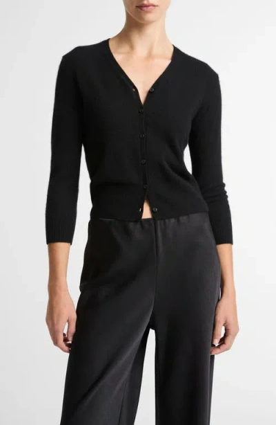 Vince Elbow Sleeve V-neck Cashmere & Silk Cardigan In Black
