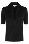 Vince Elbow-sleeve Silk Rib Polo Shirt In Black