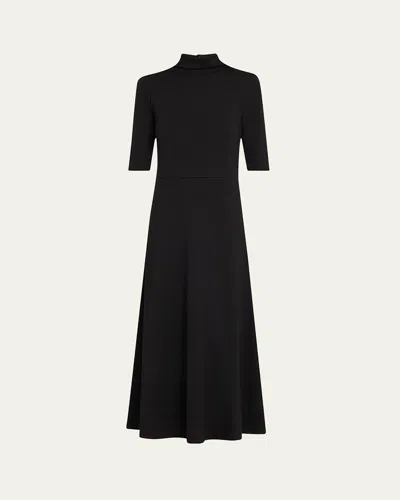 Vince Elbow-sleeve Turtleneck Midi Dress In Black
