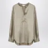 Shop Vince Silk Blouse With Mandarin Collar And Button Cuffs In Tan