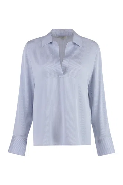 Vince Elegant Light Blue Silk Blouse With Asymmetric Hem And Side Slits For Women