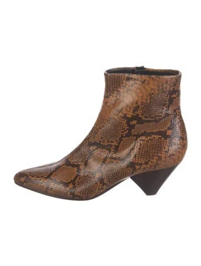 Pre-owned Vince Embossed Leather Animal Print Boots In Brown