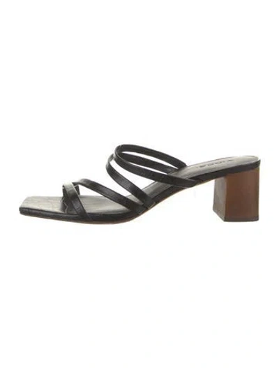 Pre-owned Vince Embossed Leather Animal Print Sandals In Black