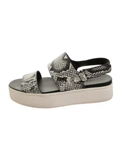 Pre-owned Vince Embossed Leather Animal Print Sandals In Grey