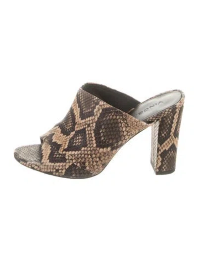 Pre-owned Vince Embossed Leather Animal Print Slides In Neutrals