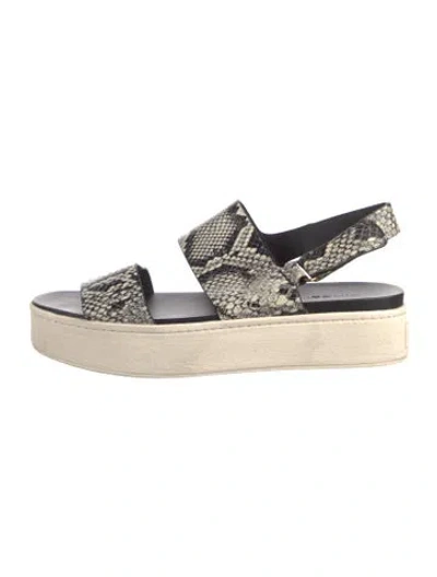 Pre-owned Vince Embossed Leather Animal Print Slingback Sandals In Gray