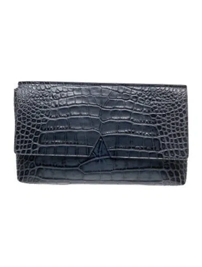 Pre-owned Vince Embossed Leather Clutch In Blue