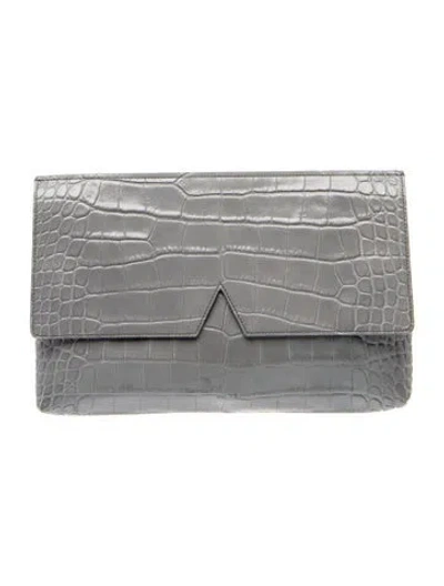 Pre-owned Vince Embossed Leather Clutch In Gray