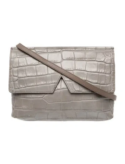 Pre-owned Vince Embossed Leather Crossbody Bag In Gray