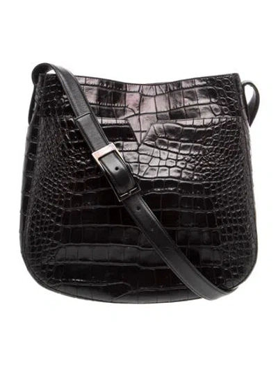 Pre-owned Vince Embossed Leather Shoulder Bag In Black