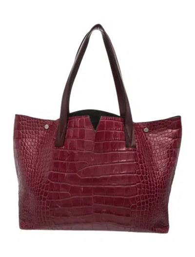 Pre-owned Vince Embossed Leather Shoulder Bag In Burgundy