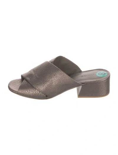 Pre-owned Vince Embossed Leather Slides In Brown