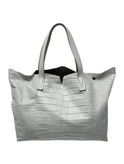 Pre-owned Vince Embossed Leather Tote In Green