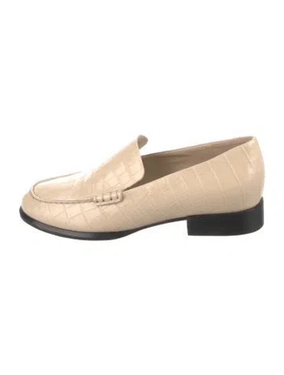 Pre-owned Vince Embossed Leather Whipstitch Trim Loafers In Neutral