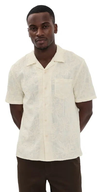Vince Embroidered Floral Short Sleeve Cabana Shirt Blanco In White