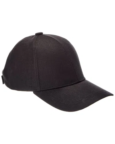 Vince Embroidered Linen Baseball Cap In Black