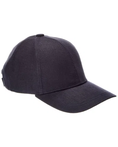 Vince Embroidered Linen Baseball Cap In Blue