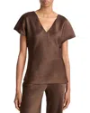 Vince Essential Cap Sleeved V Neck Blouse In Brown