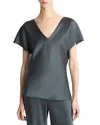 Vince Essential Cap Sleeved V Neck Blouse In Gray