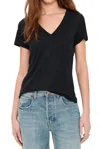 Vince Essential Cotton V-neck T-shirt In Black In Black